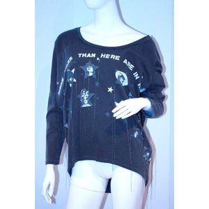 SUGAR DADDY Heart Rock FRINGE Used Black SHIRT More Stars than Heaven COTTON M